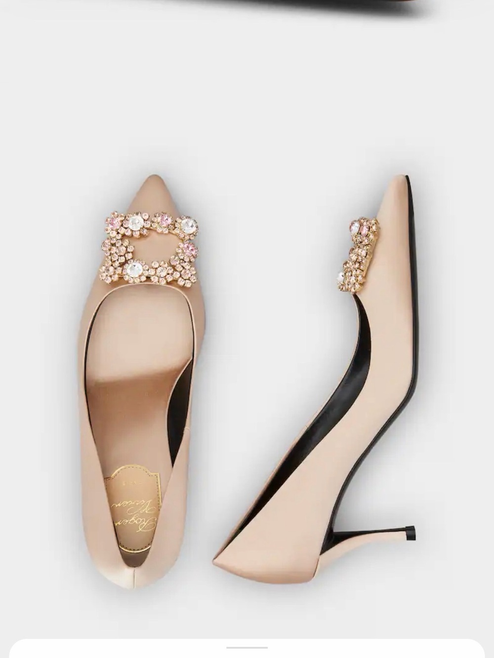 Roger Vivier Pink Satin Pointed-Toe Pumps with Crystal Buckles - Picture 6 of 6